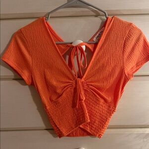 Vibrant Orange Tie-Front Crop Top